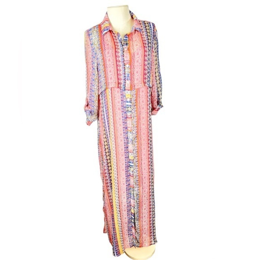 Hope Springs Vintage Style Dress size L mixed print‎ sheer with slip underneath